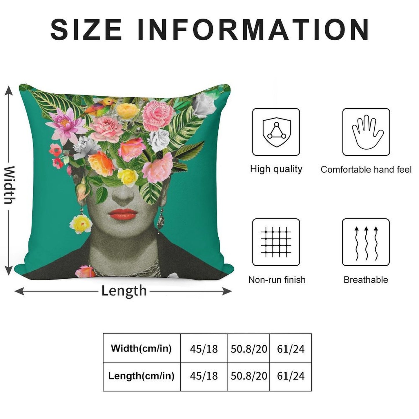 Frida Floral (Green) Soft Easy Maintenance Throw Pillow