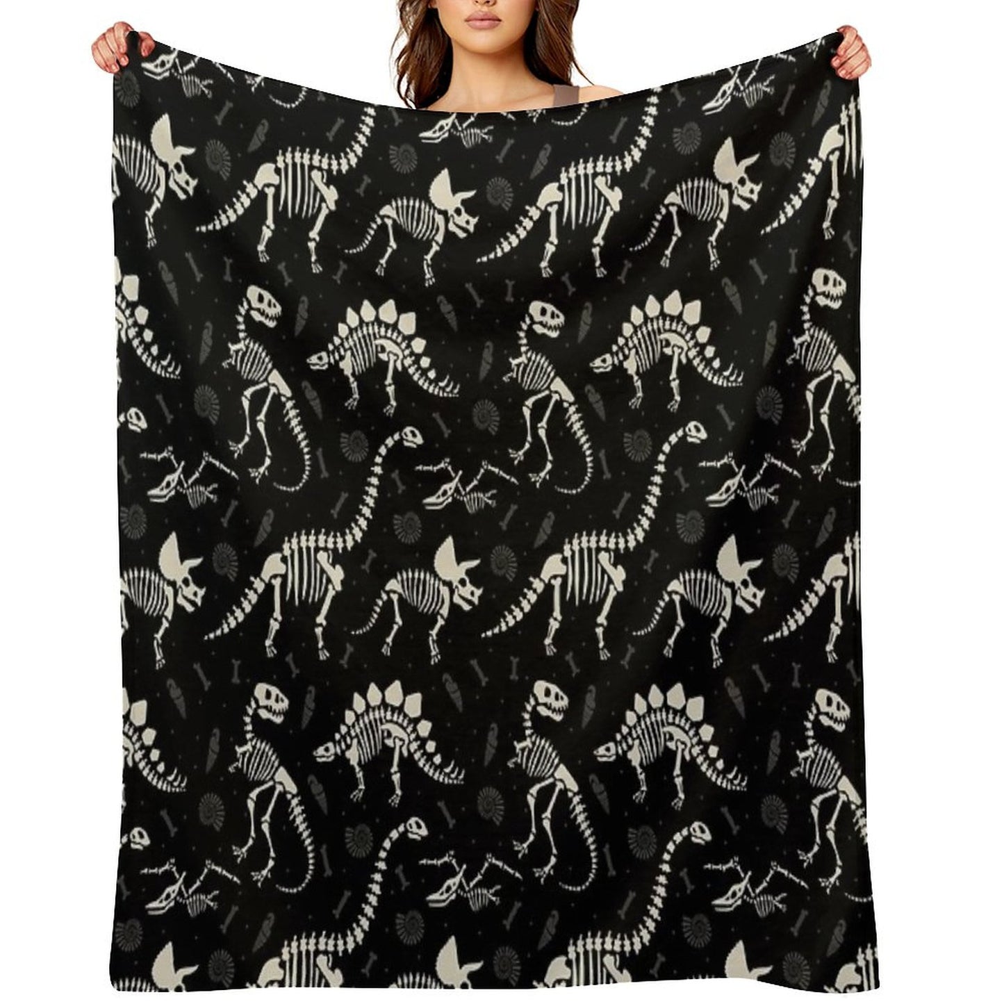 Dinosaur Fossils in Black Throw Blanket