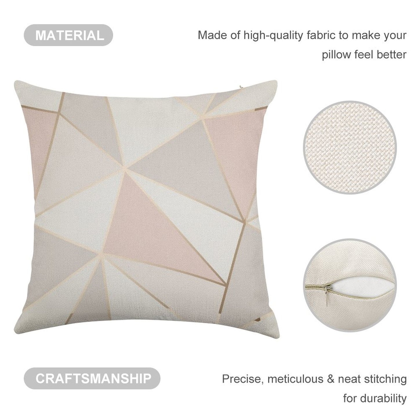 Geometric Pink & Gray Linen Throw Pillow Cover