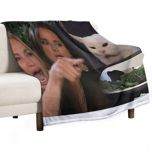 Woman Yelling at A Cat Throw Blanket