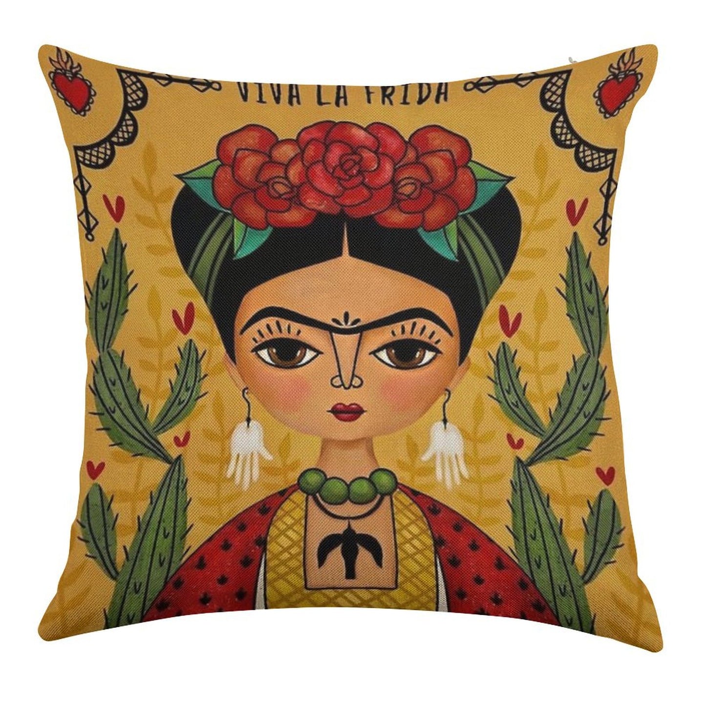 Frida Kahlo Illustration Linen Throw Pillow Cover