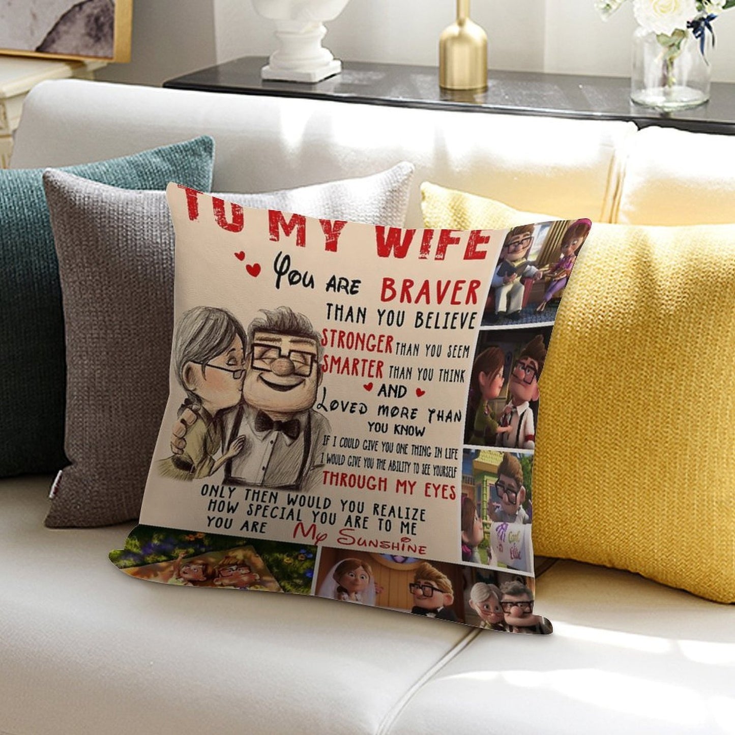Carl & Ellie To My Wife You're Braver Than You Believe Quilt Blanket Fleece Blanket To My Wife Blanket Warmer Gift Gift For Her Soft Easy Maintenance Throw Pillow