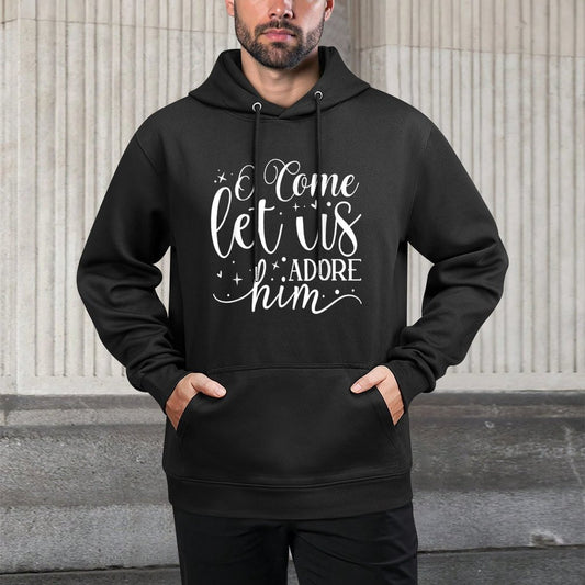 Let Us Adore Him - Christmas Advent Christian Holiday Quote Cotton-Polyester Blend Hoodie
