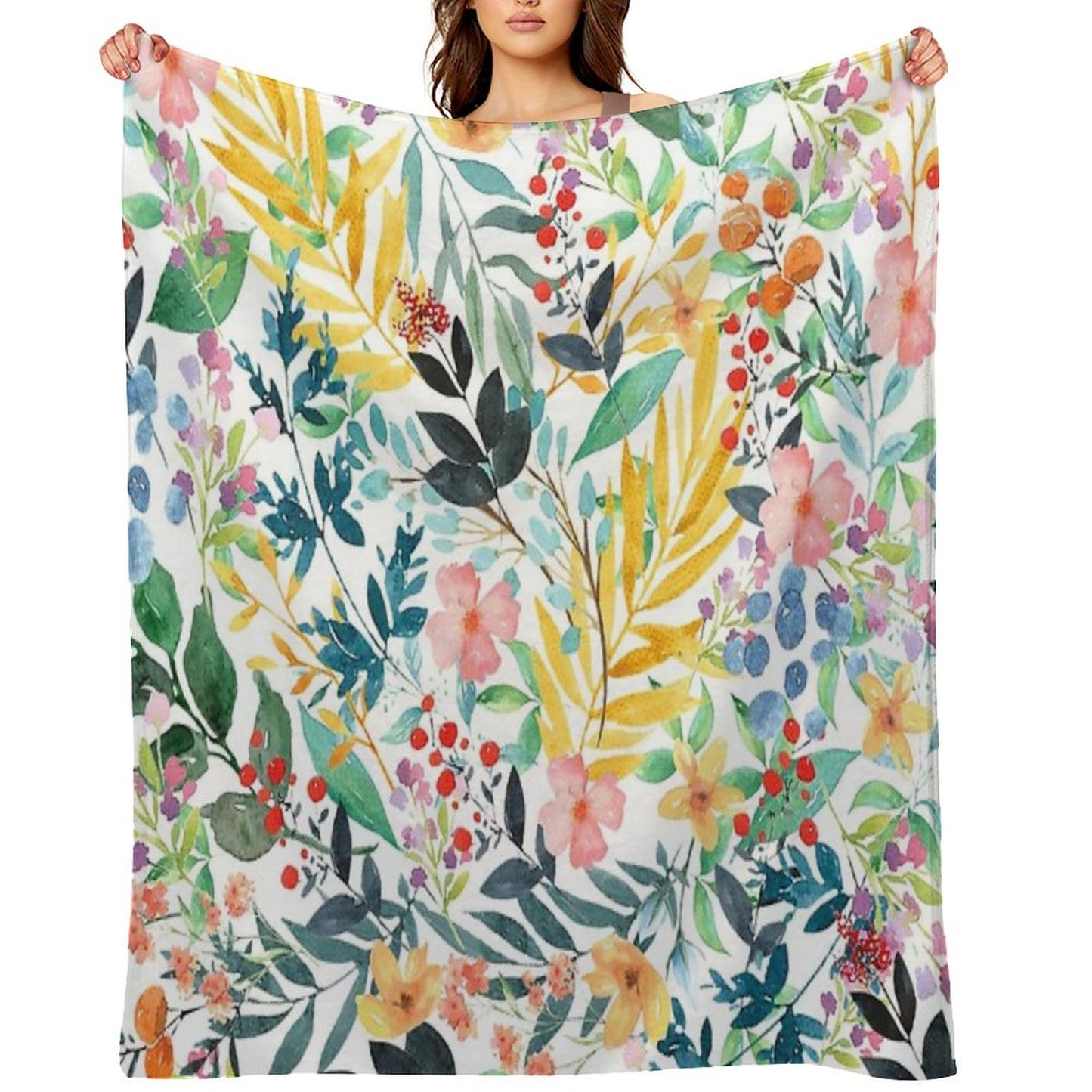 Colorful Watercolor Floral Pattern Throw Blanket