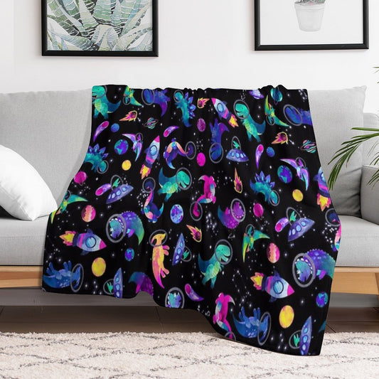 Space Dinosaur Astronauts Watercolor Pink Purple Pattern Throw Blanket