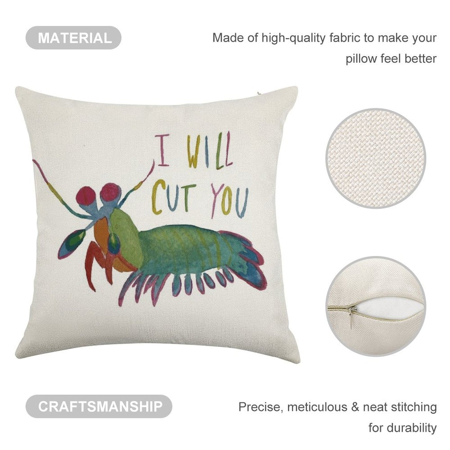 Mantis Shrimp Threat Linen Throw Pillow Cover