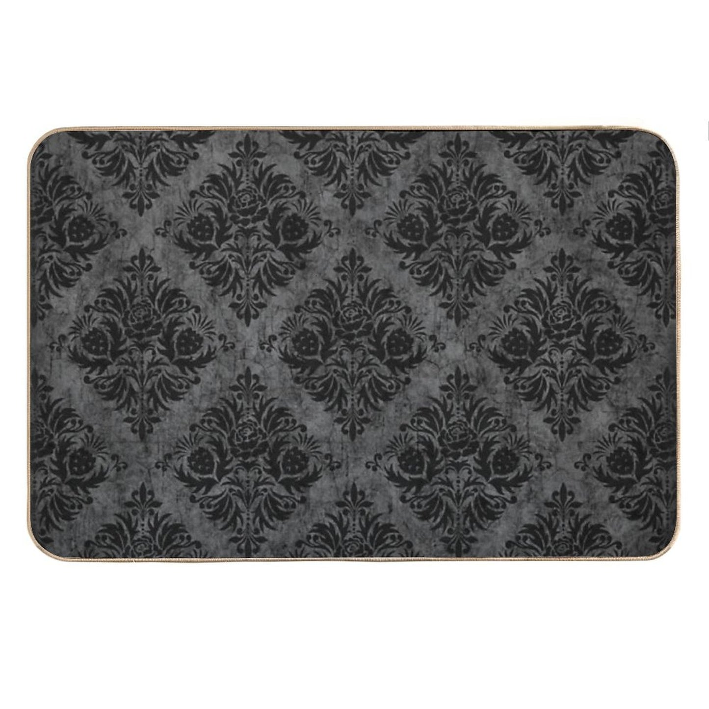 Gothic Black Damask Bath Mat