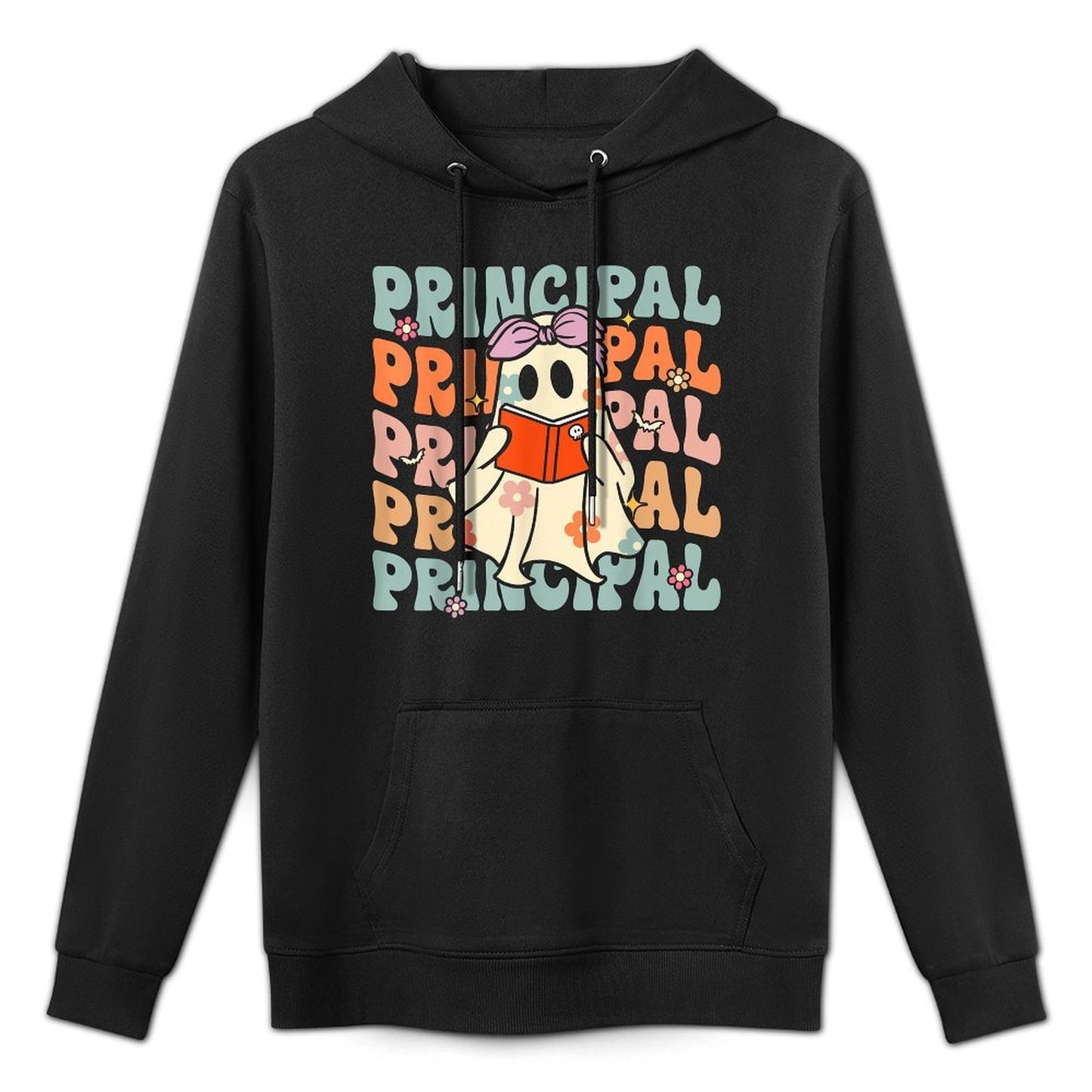 Groovy Halloween School Principal Retro Floral Ghost Pilling-Resistant Hoodie