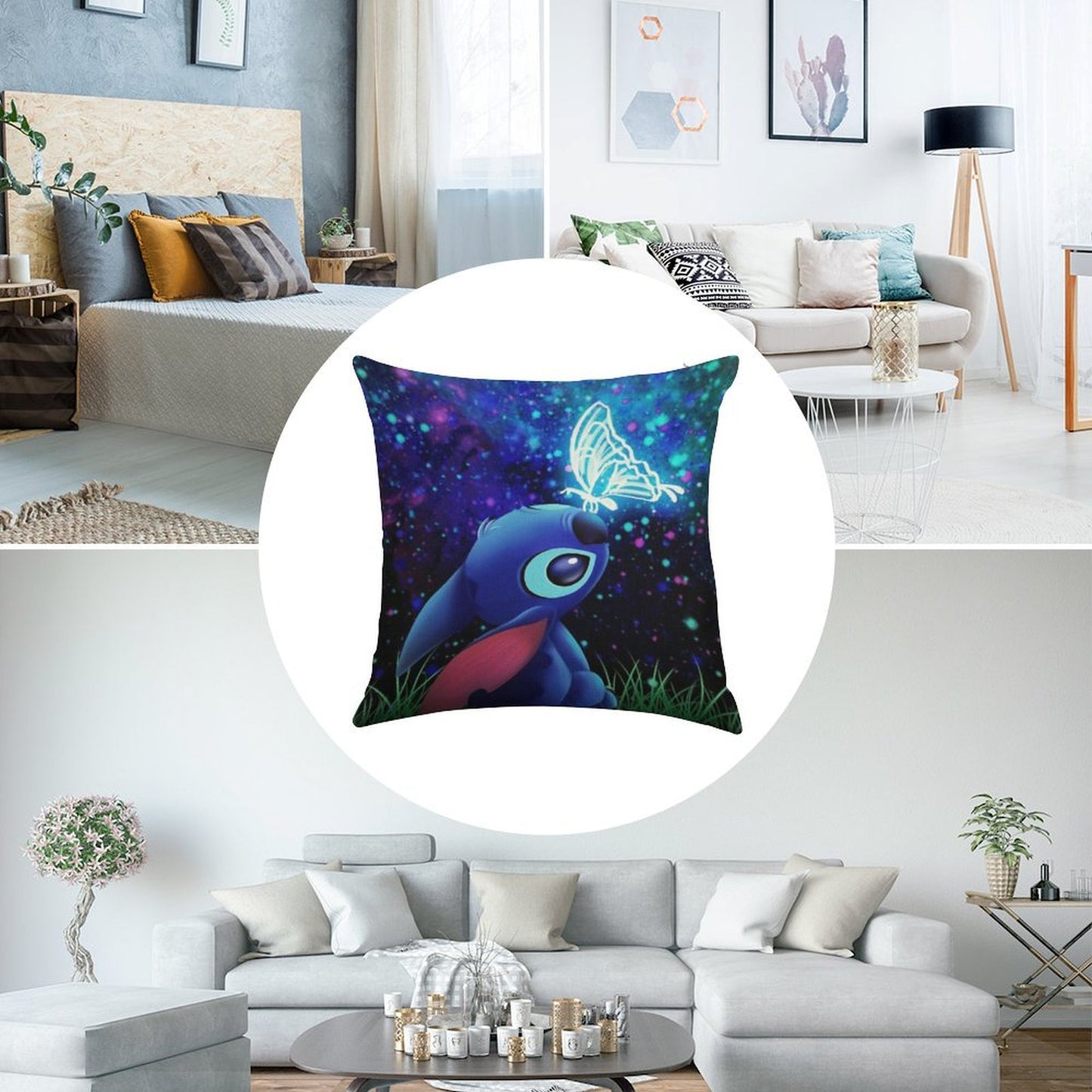 Stitch Butterfly Starry Sky Linen Throw Pillow Cover