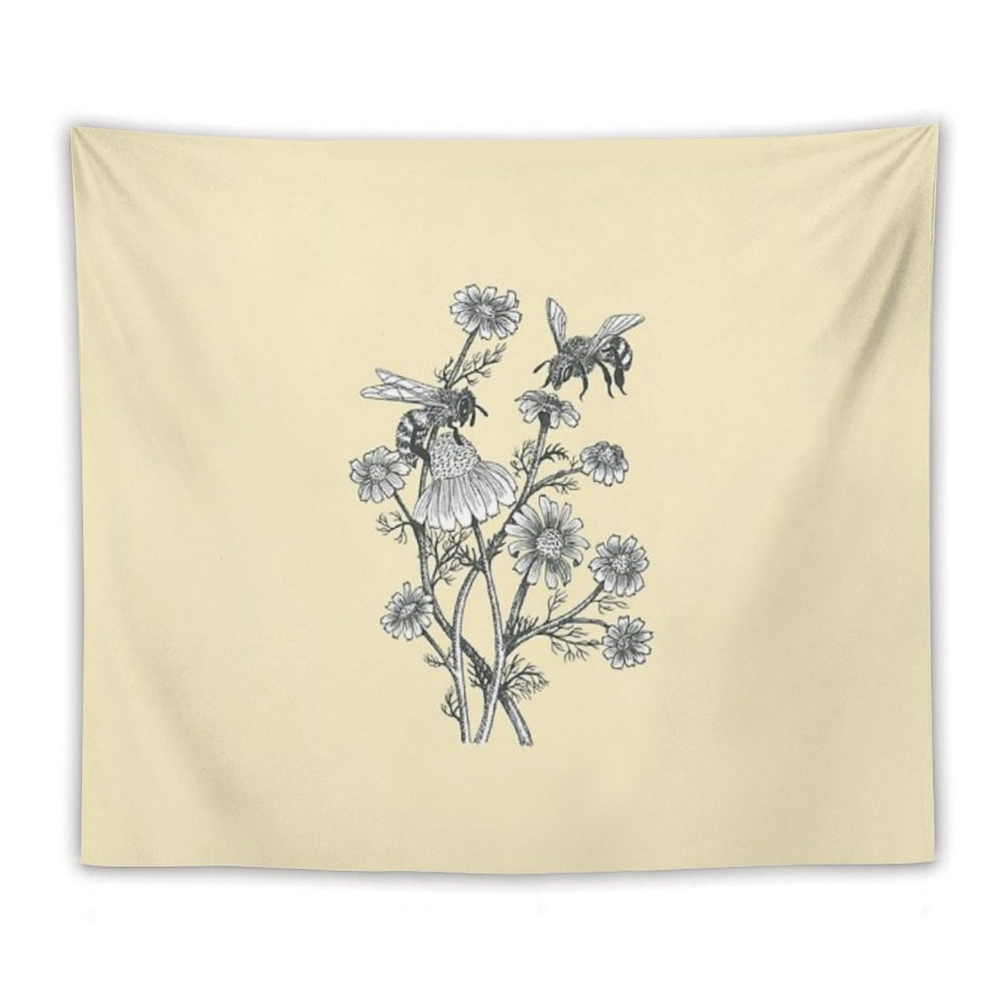 Bees And Chamomile on Honey Background Tapestry