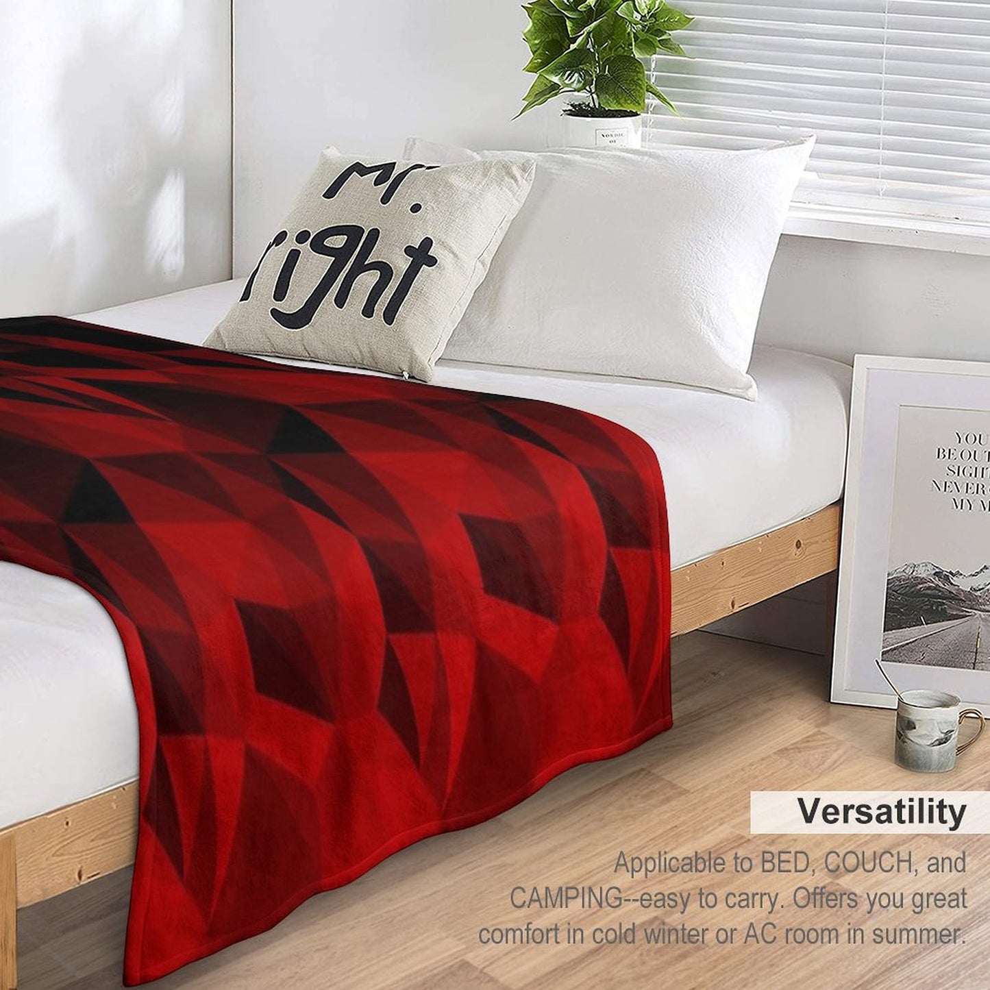 Abstract Polygonal Pattern .Red, Black Triangles. Throw Blanket