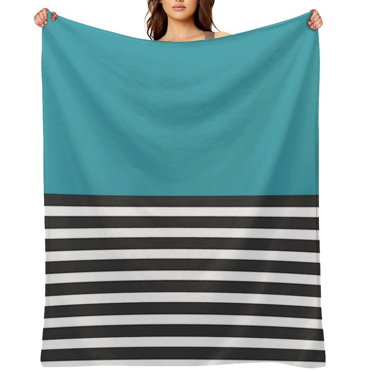 Half Striped Gray - Solid Turquoise Throw Blanket