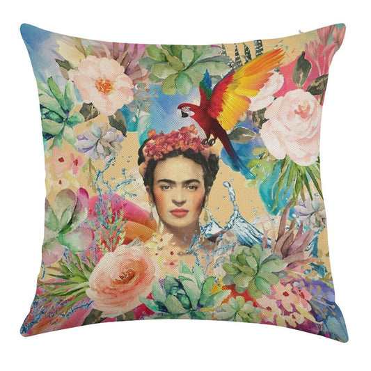 Frida Kahlo Linen Throw Pillow Cover