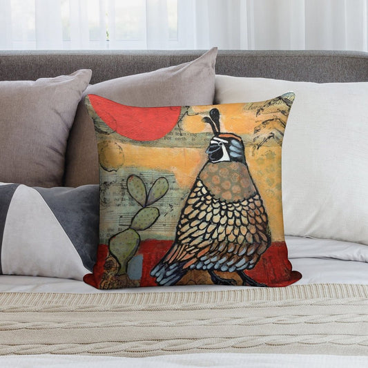 Desert Quail Red Sun Cactus Soft Warmth Comfort Throw Pillow