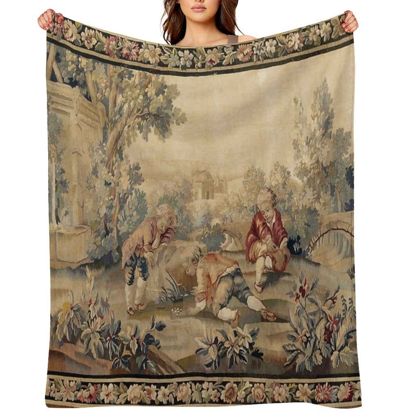Aubusson Antique French Tapestry Print Throw Blanket