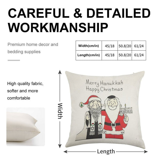 Celebrate Both, Interfaith, Hanukkah And Christmas, Chanukkah Linen Throw Pillow Cover