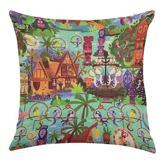 The ORIGINAL Enchanted Tiki Room Collage Linen Throw Pillow Cover
