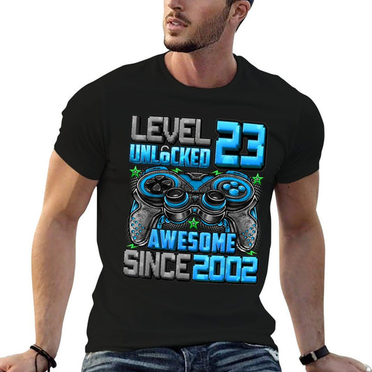 Level 23 Unlocked Awesome Since 2002 23rd Birthday Gaming T-Shirt