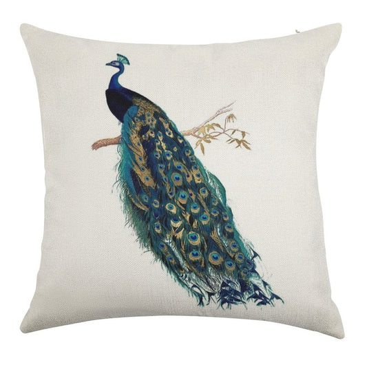 Vintage Peacock Linen Throw Pillow Cover
