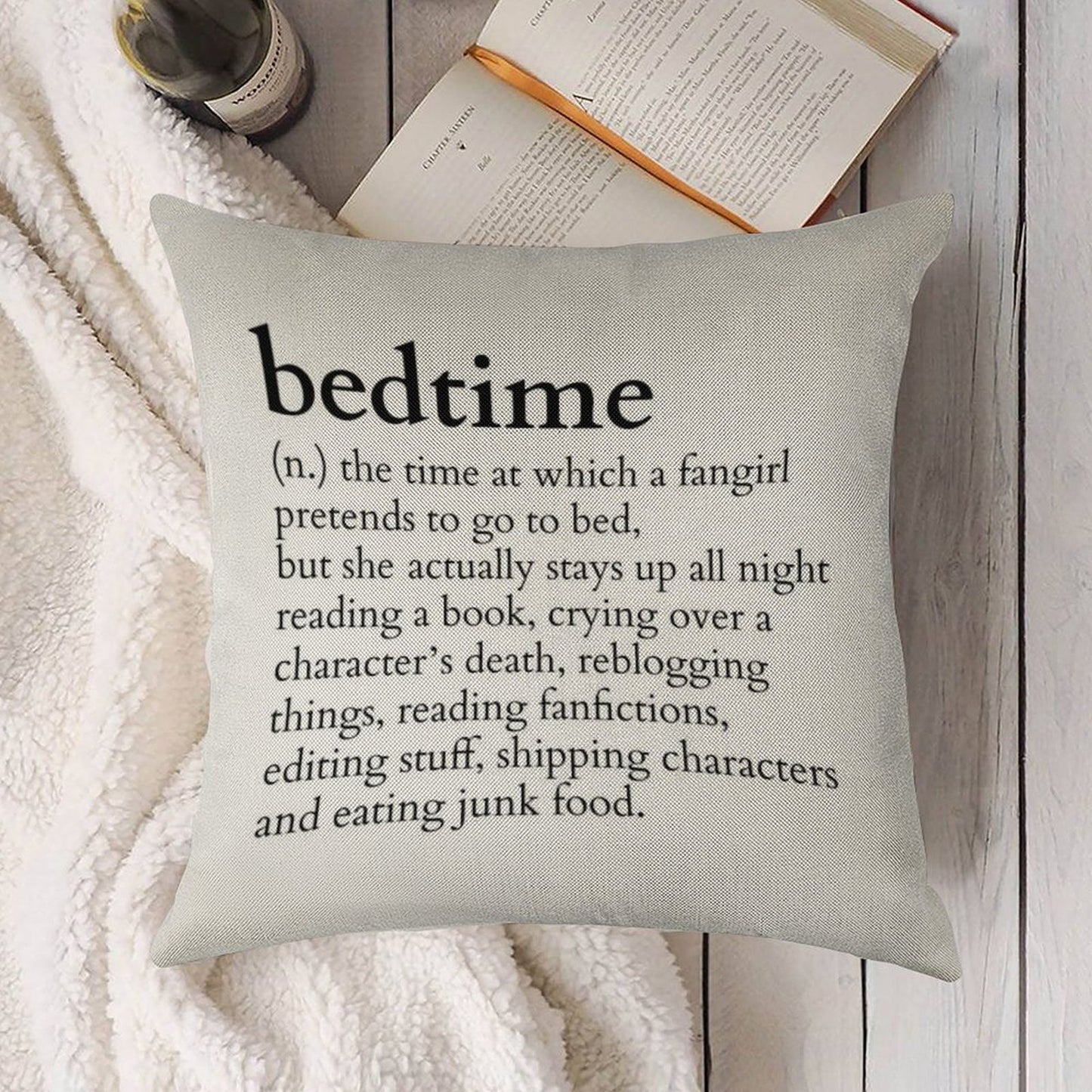 Bedtime Meaning to A Fangirl #books Version Linen Throw Pillow Cover
