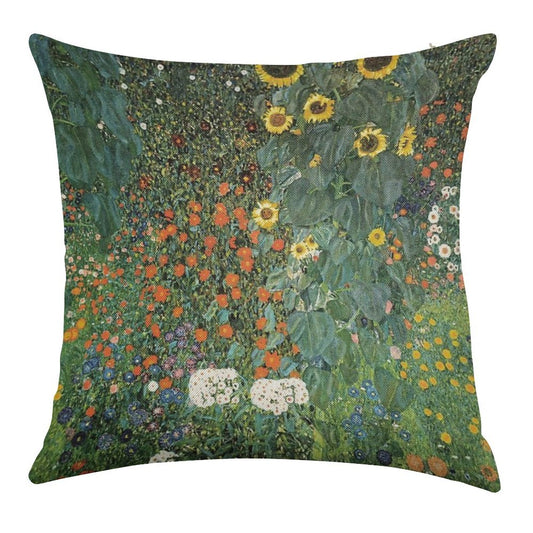 Gustav Klimt - The Sunflower Linen Throw Pillow Cover