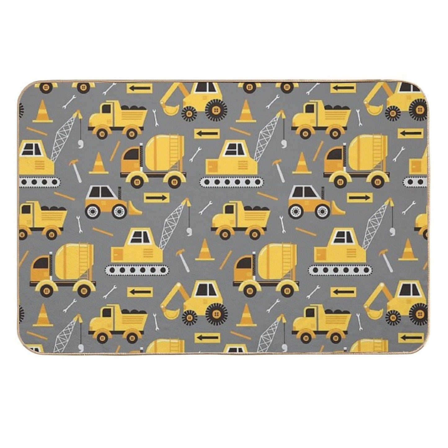 Construction Trucks on Gray Easy Maintenance Bath Mat