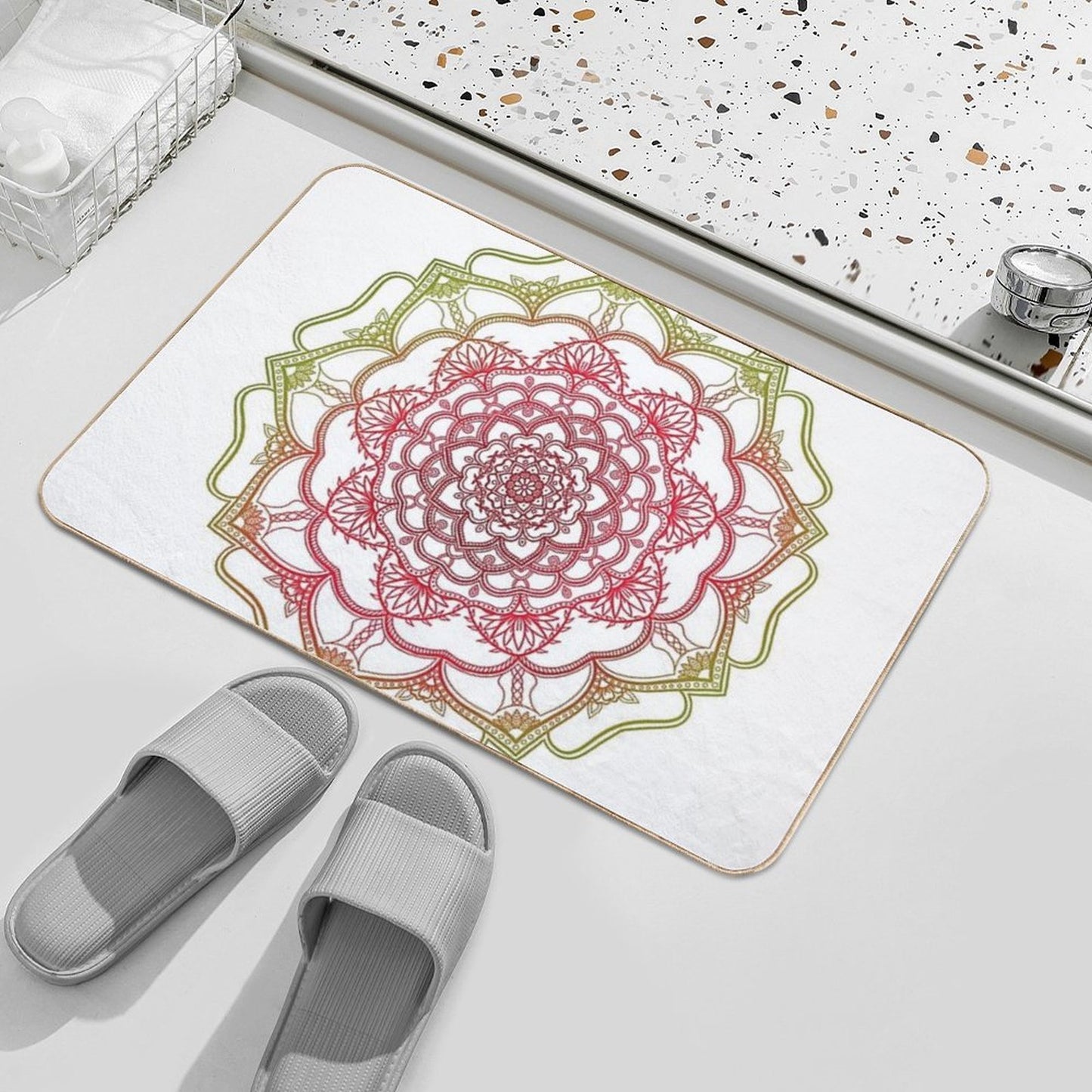 Rose of Duality (Light Mandala) Slip-Resistant Bath Mat