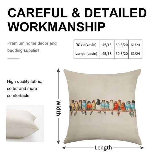 Vintage Birds Linen Throw Pillow Cover
