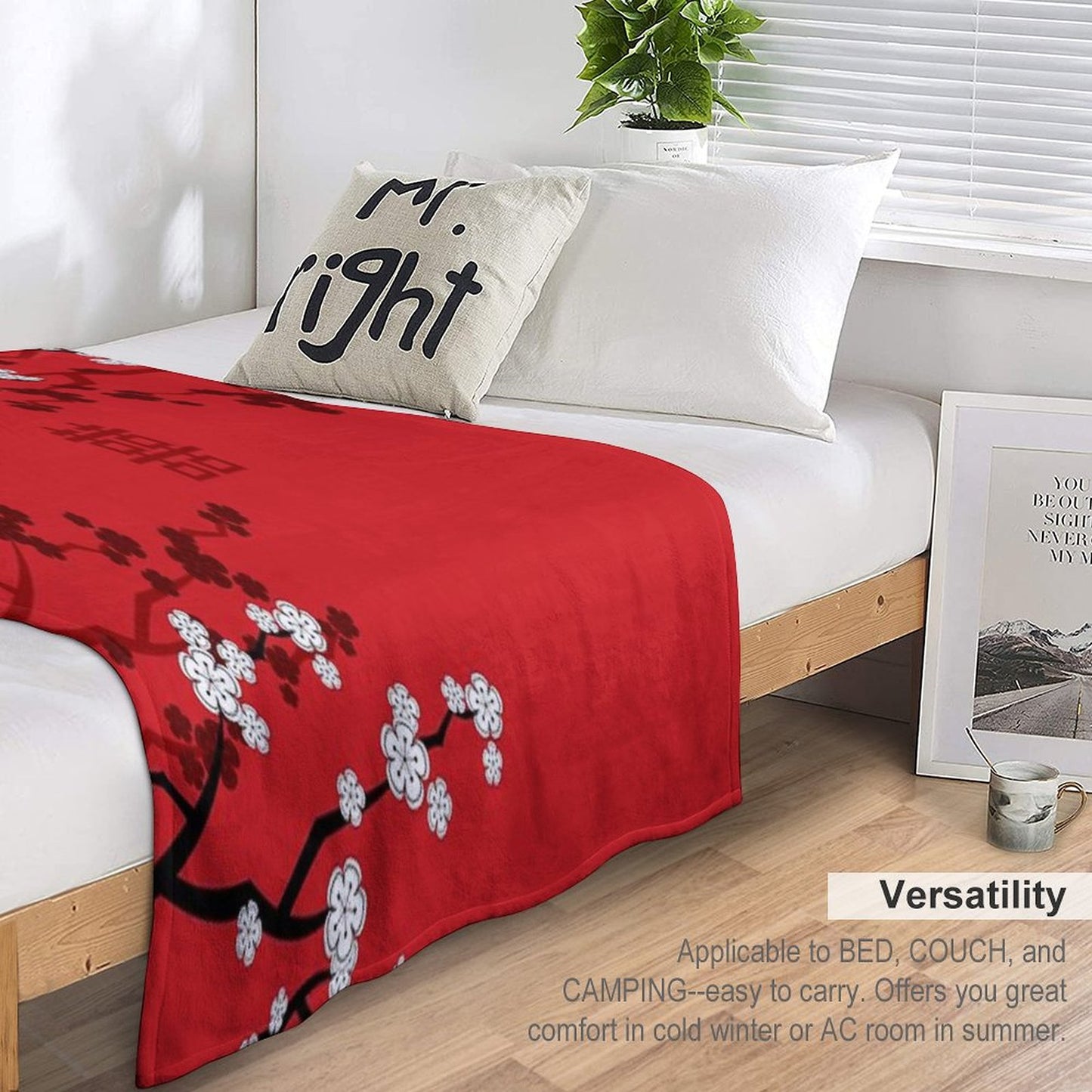 White Oriental Cherry Blossoms on Red And Chinese Wedding Double Happiness Japanese Sakura © Fatfatin Throw Blanket
