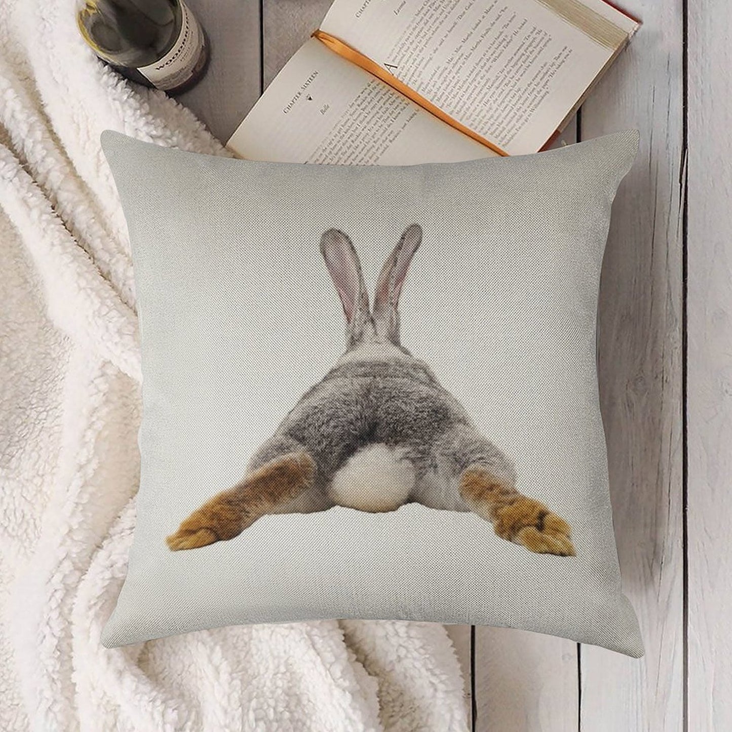 Cute Bunny Rabbit Tail Butt Image Picture Linen Throw Pillow Cover