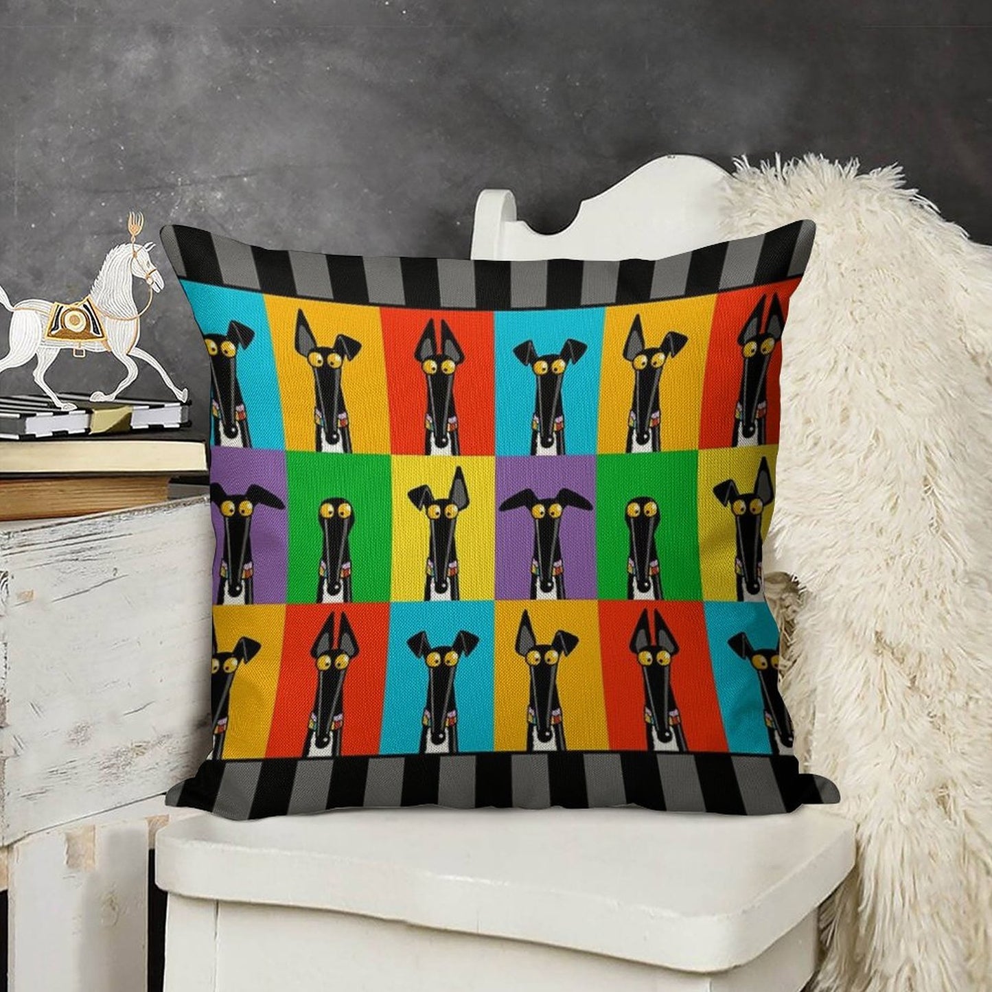 Greyhound Semaphore with Border Linen Throw Pillow Cover