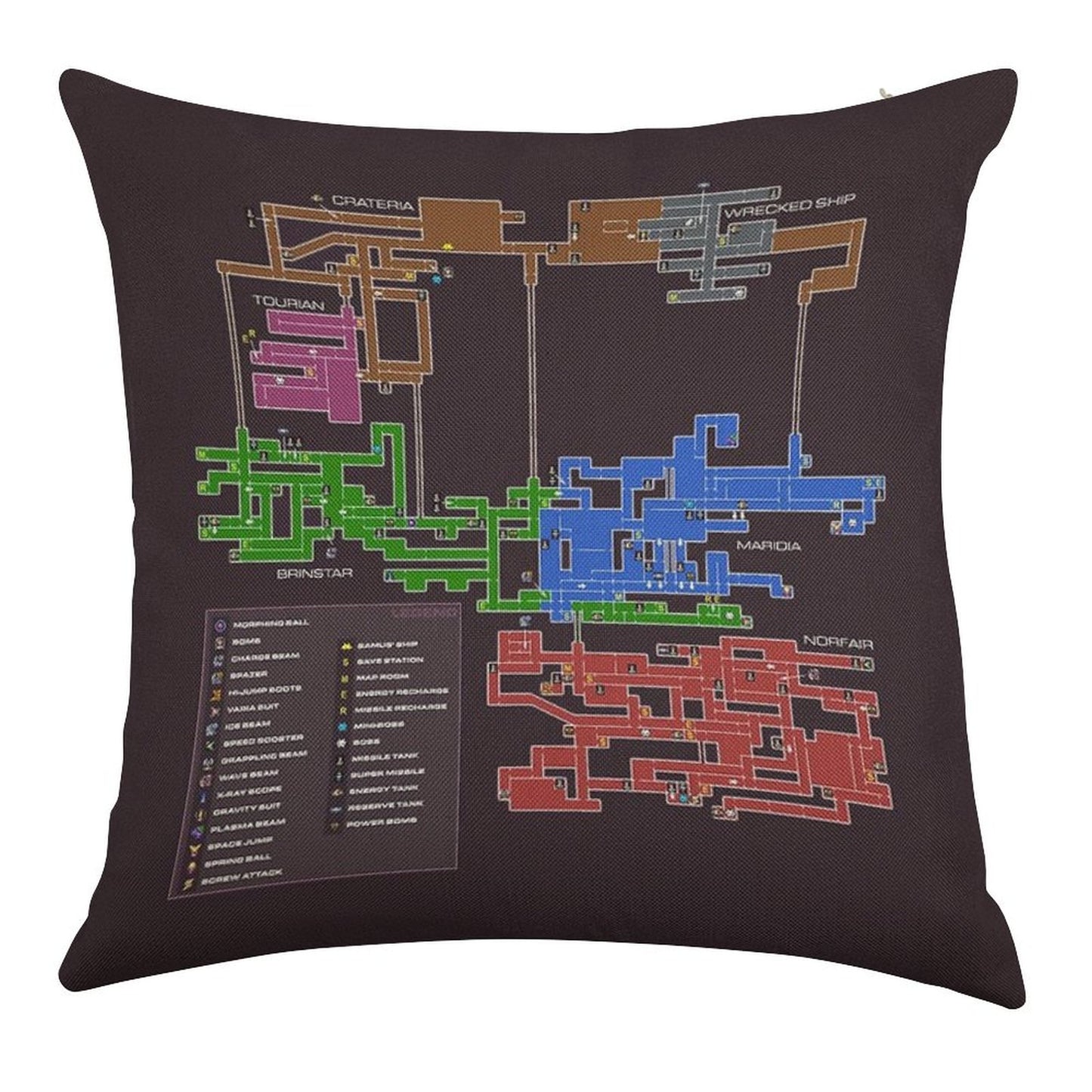 Super Metroid Map Linen Throw Pillow Cover