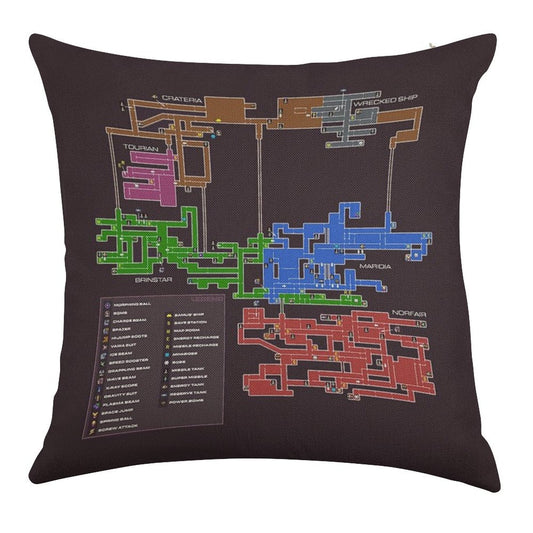 Super Metroid Map Linen Throw Pillow Cover