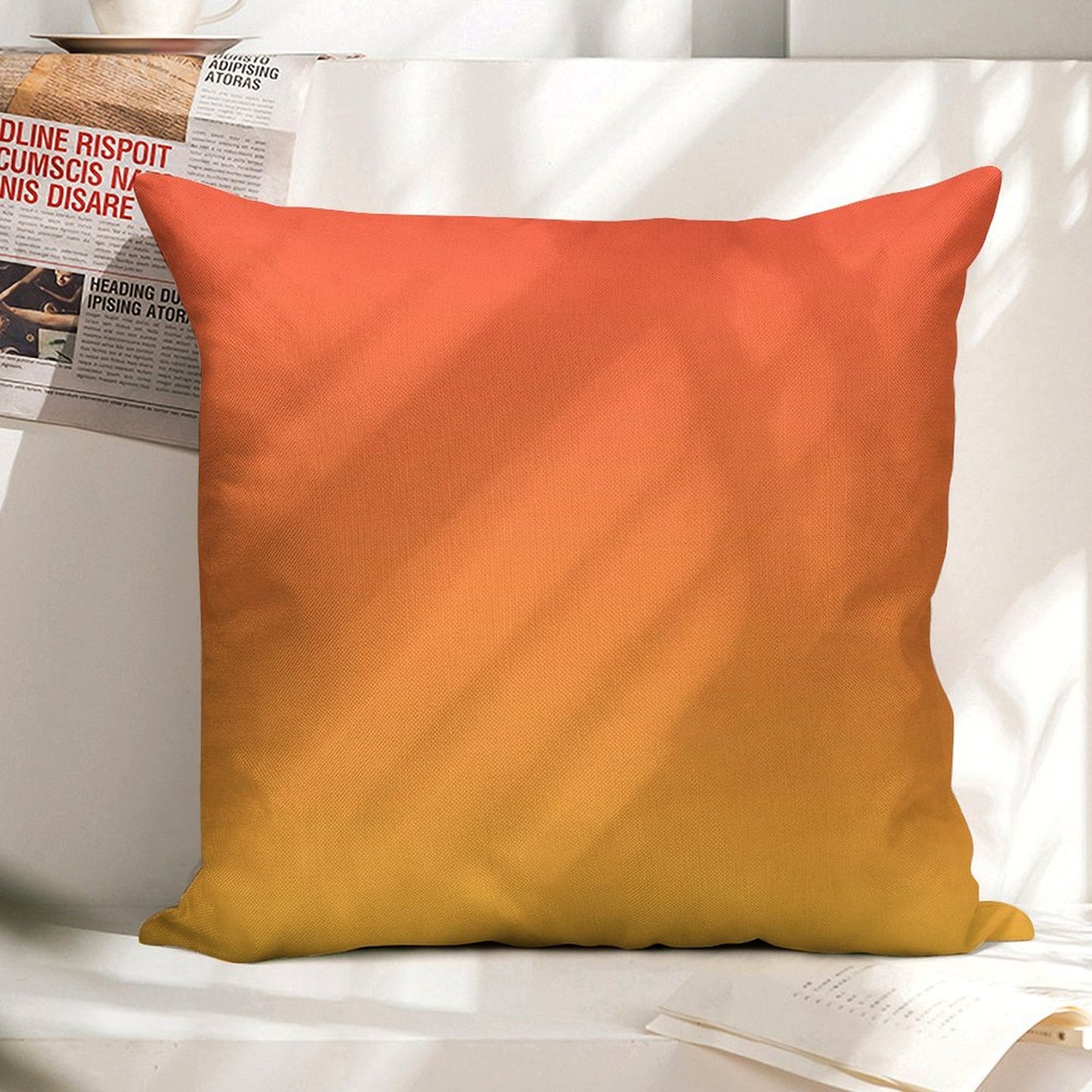 Preppy Modern Trendy Abstract Yellow Orange Ombre Linen Throw Pillow Cover