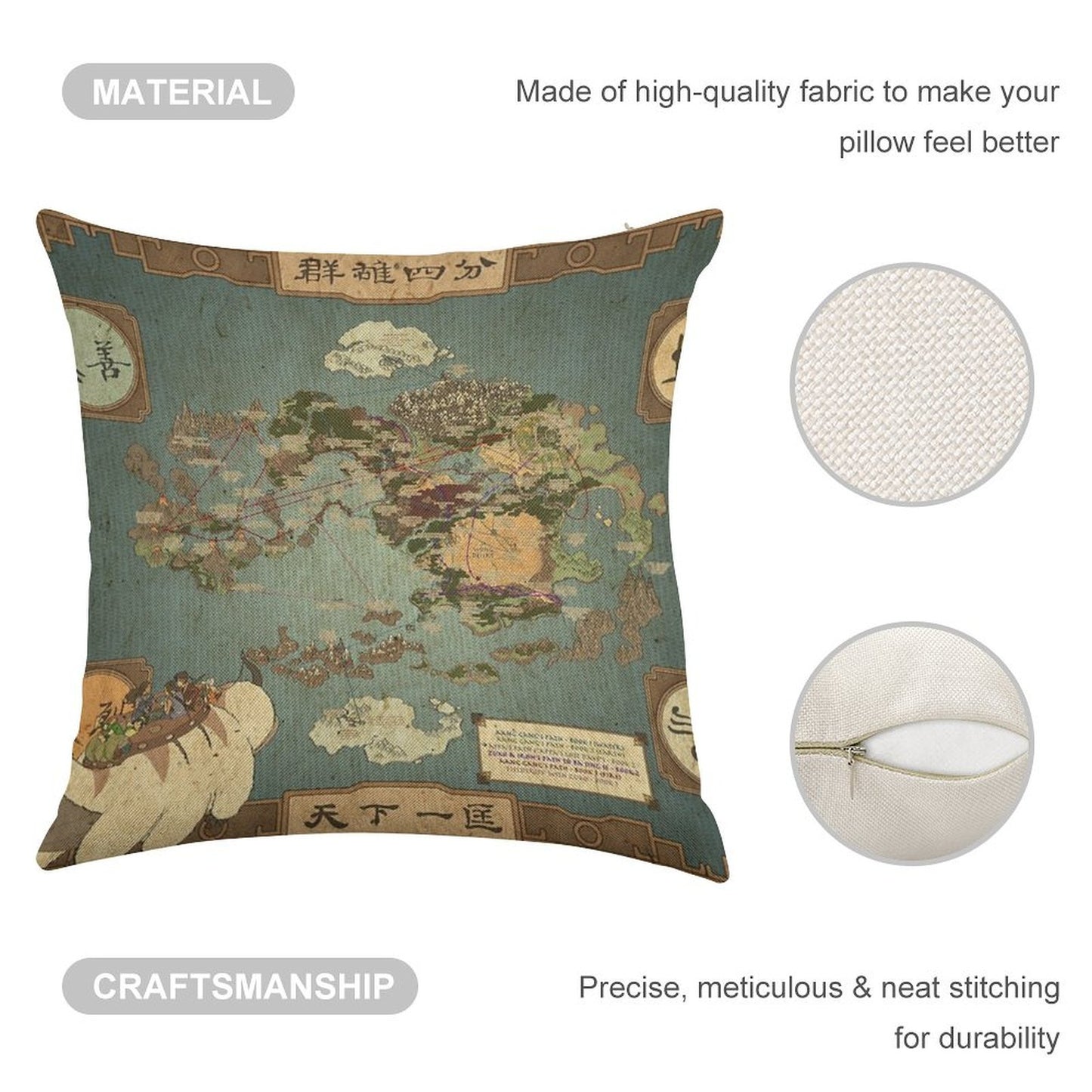 Avatar The Last Airbender Map Linen Throw Pillow Cover