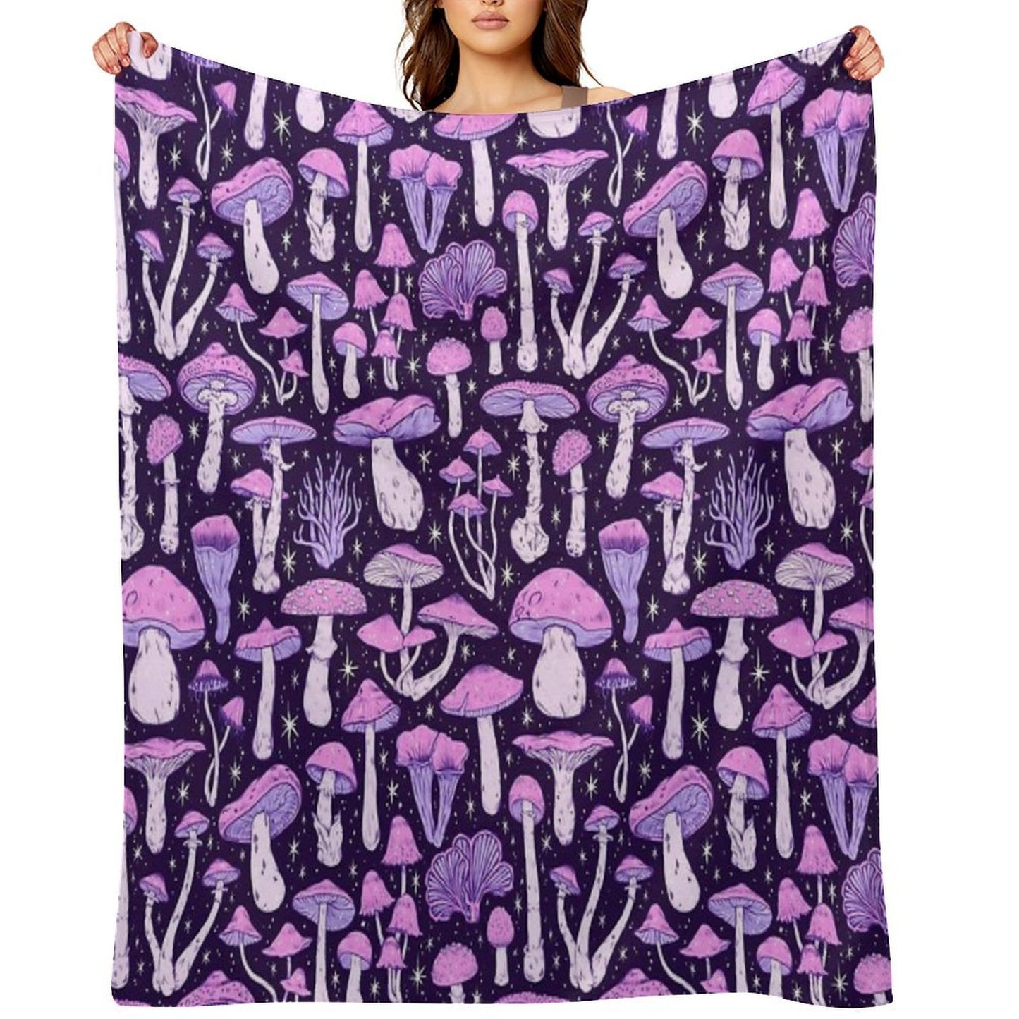 Deadly Mushrooms Dark Purple Throw Blanket