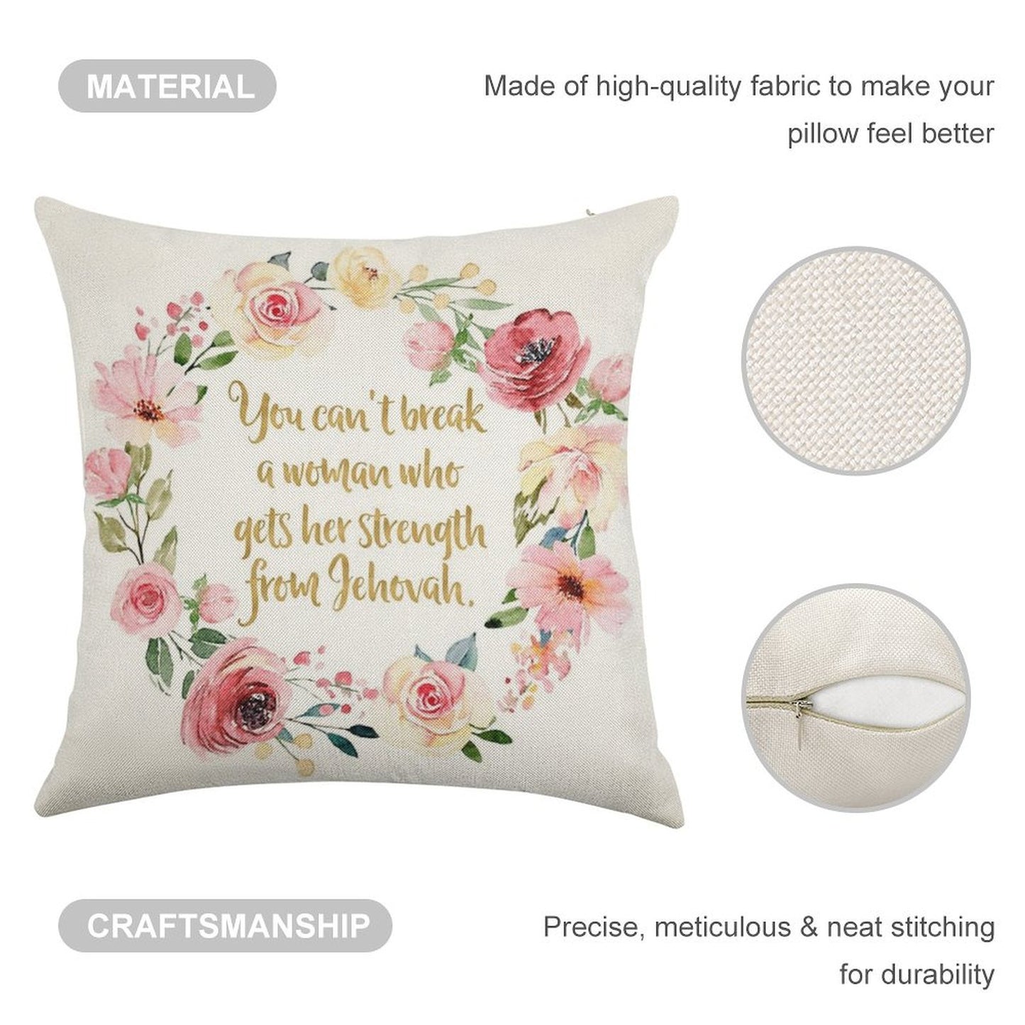 You Can't Break A Woman Who Gets Her Strength From Jehovah Linen Throw Pillow Cover