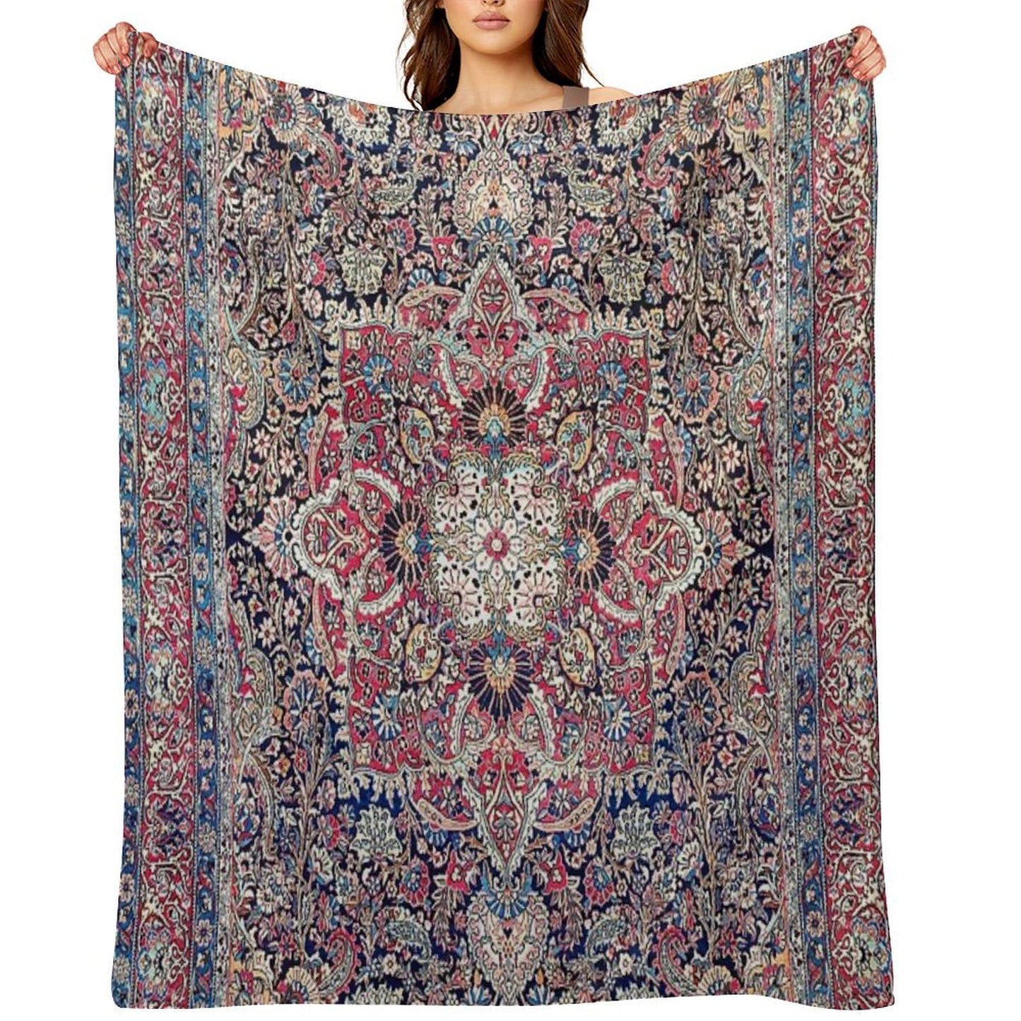 Kashan Central Persian Rug Print Throw Blanket
