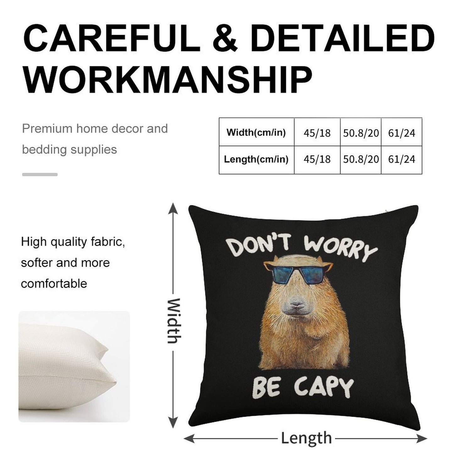 Funny Capybara Dont Worry Be Capy Funny Rodent Linen Throw Pillow Cover