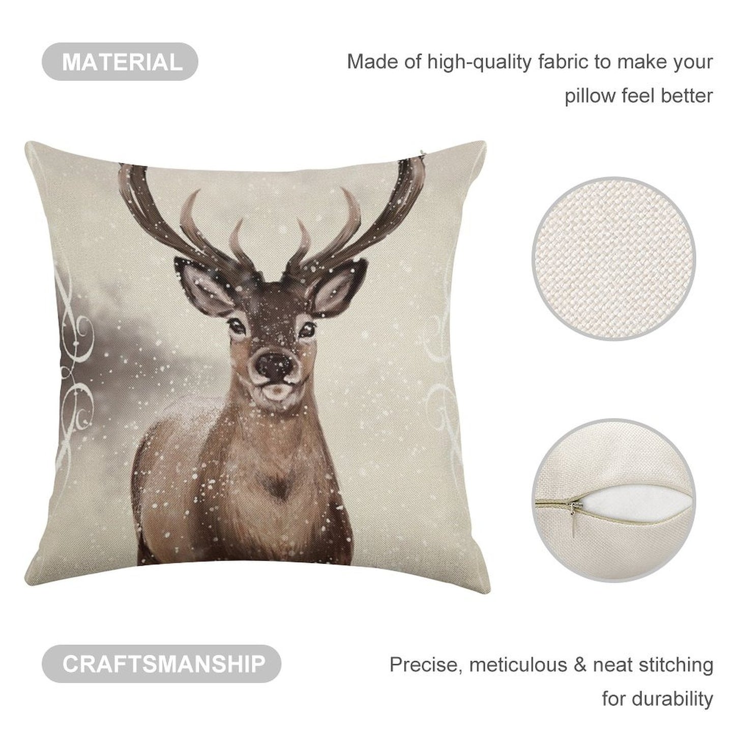 Winter Deer Linen Throw Pillow Cover