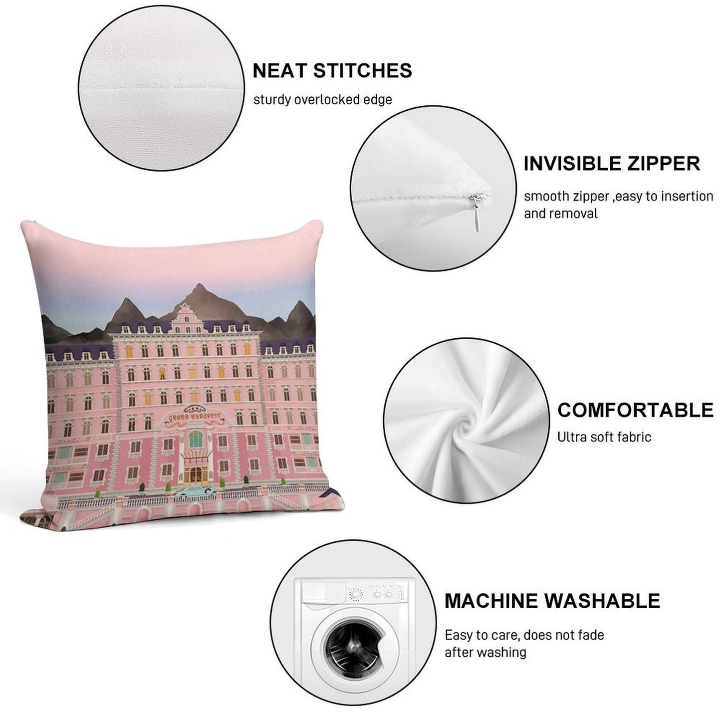 Grand Budapest Hotel Poster Wes Movie Rushmore Soft Decorative Cover Throw Pillow