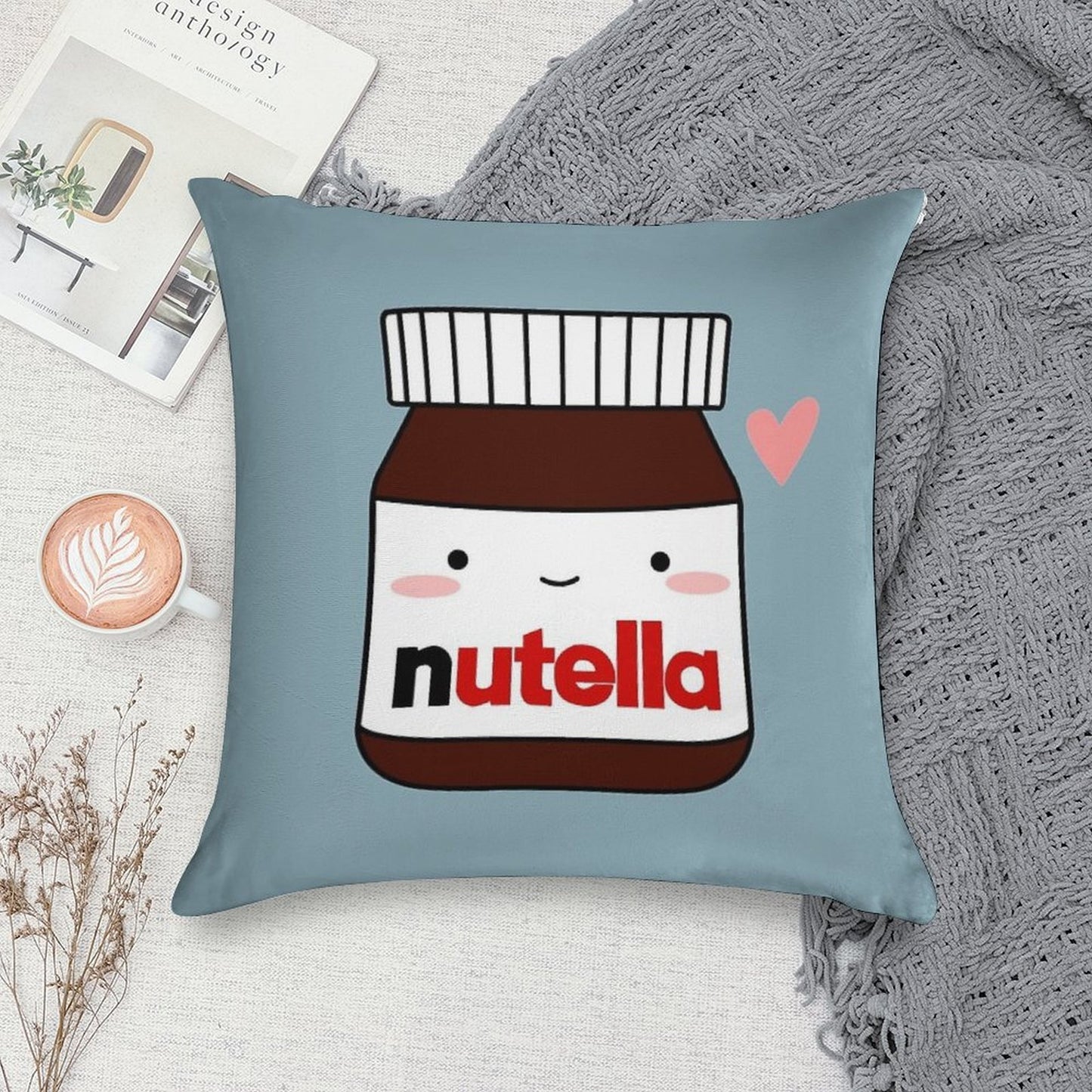 Cute Nutella Jar Soft Fade-Resistant Throw Pillow