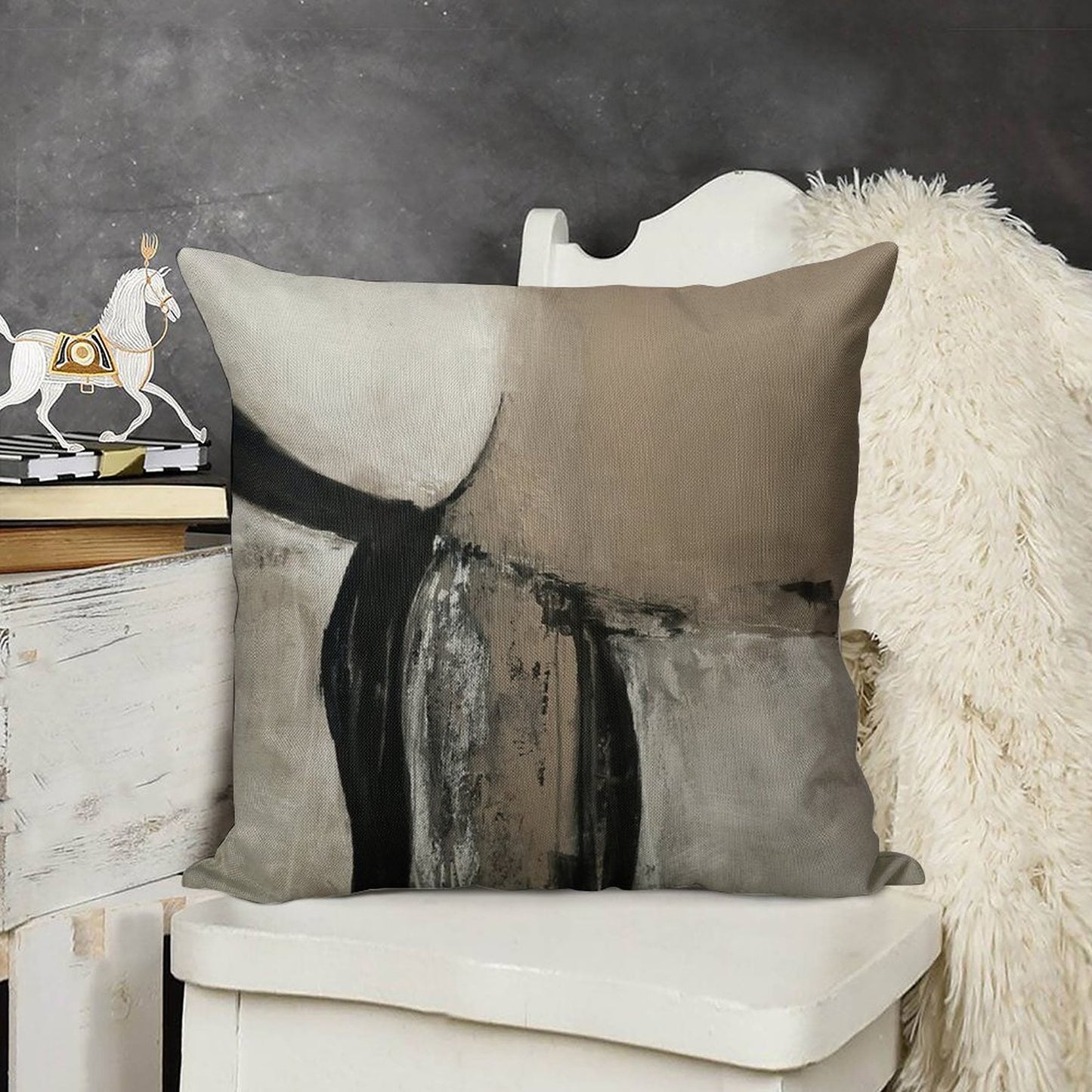 Neutral Abstract Linen Throw Pillow Cover
