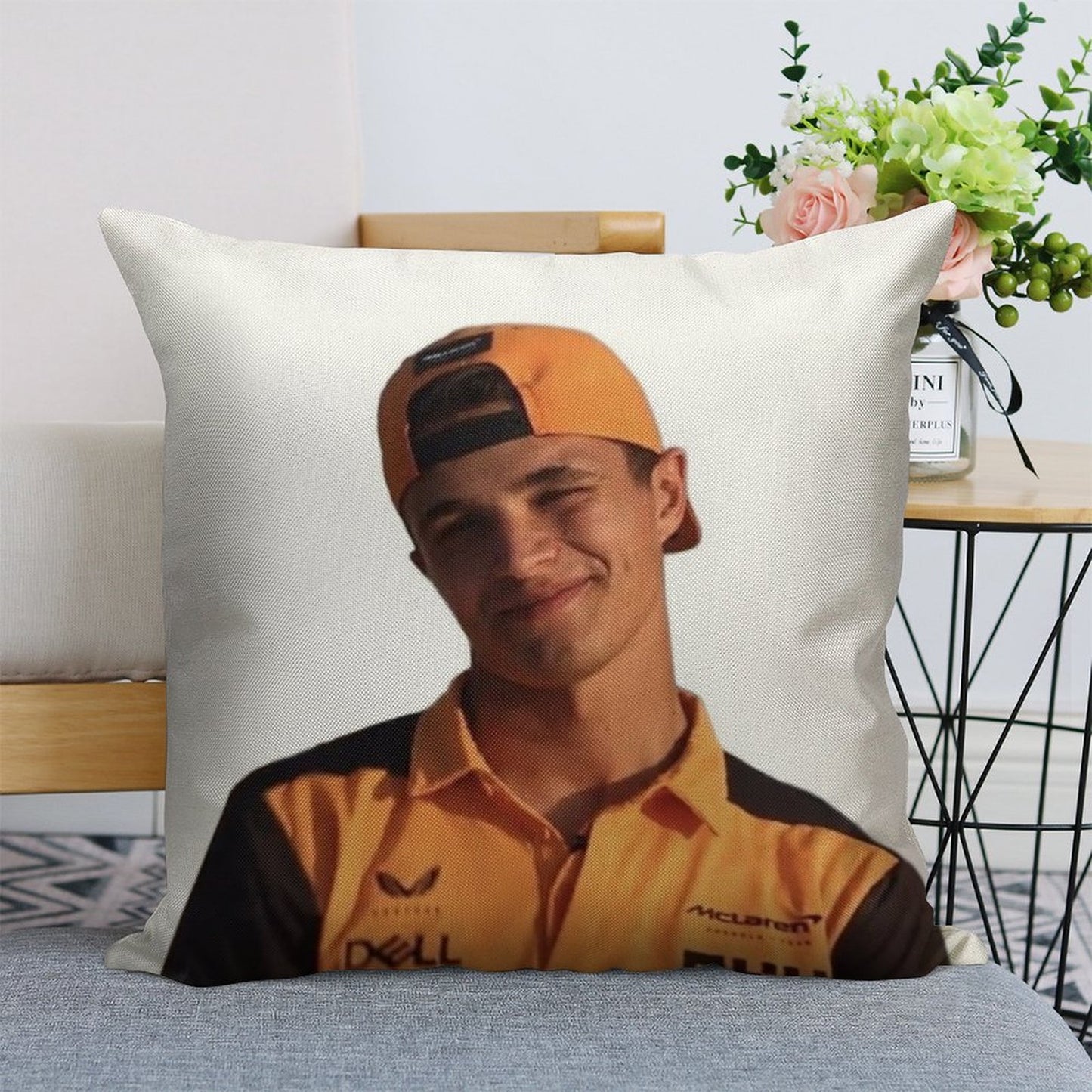 Lando Norris Linen Throw Pillow Cover
