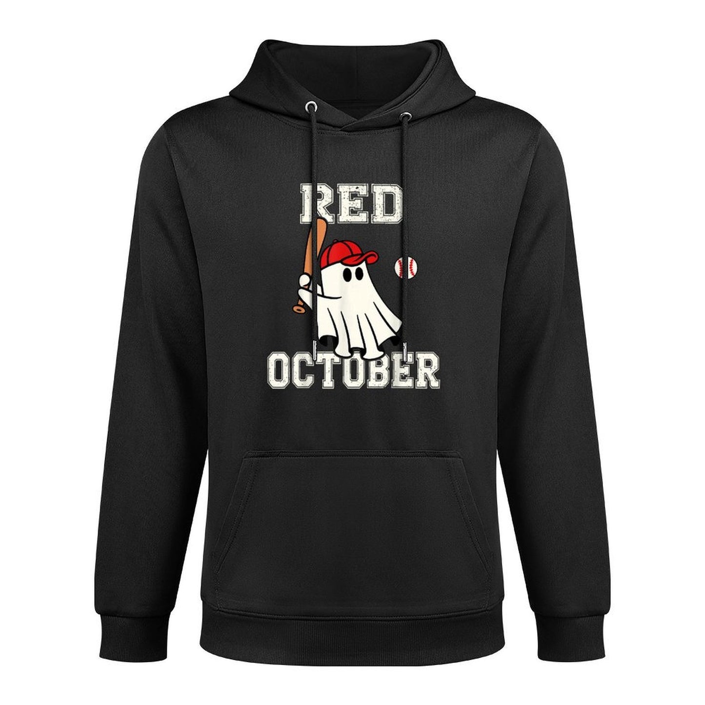Funny in October We Wear Red Halloween Ghost Baseball Machine Washable Hoodie