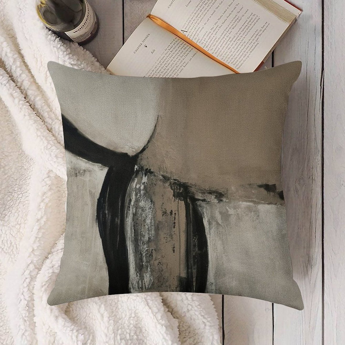 Neutral Abstract Linen Throw Pillow Cover