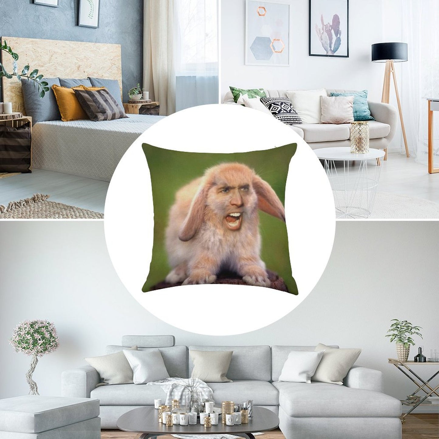 Nicholas Cage(d Rabbit) Linen Throw Pillow Cover