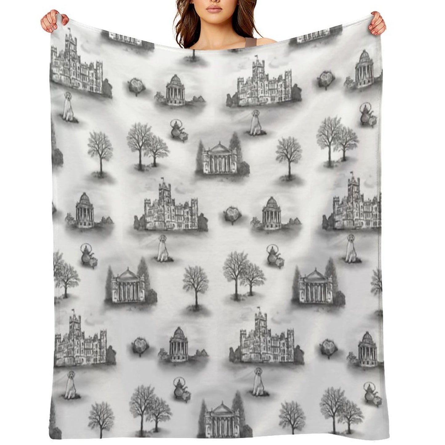 Black And Gray Downton Abbey Toile Throw Blanket