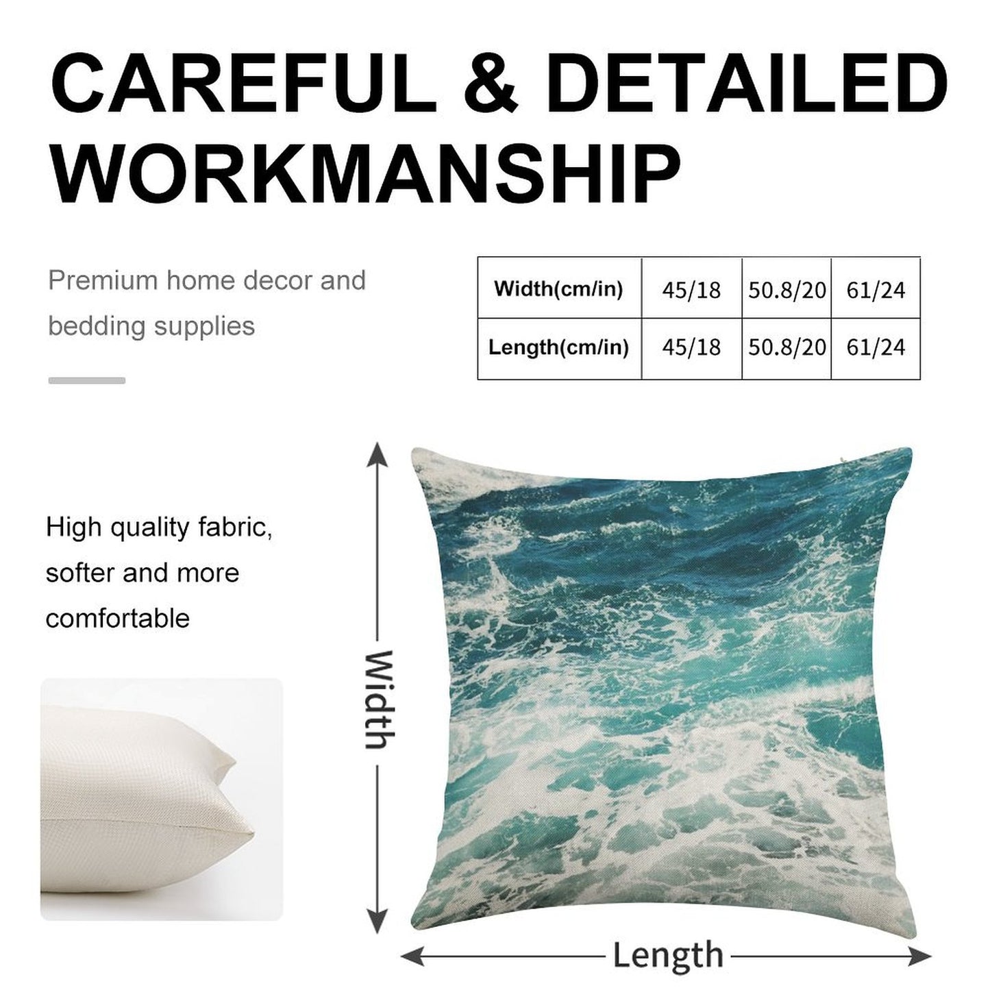 Blue Ocean Waves Linen Throw Pillow Cover