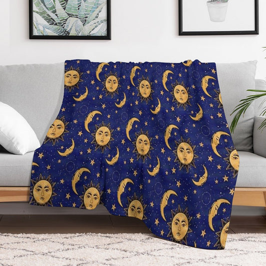 Vintage Moon And Sun Stars Celestial Throw Blanket